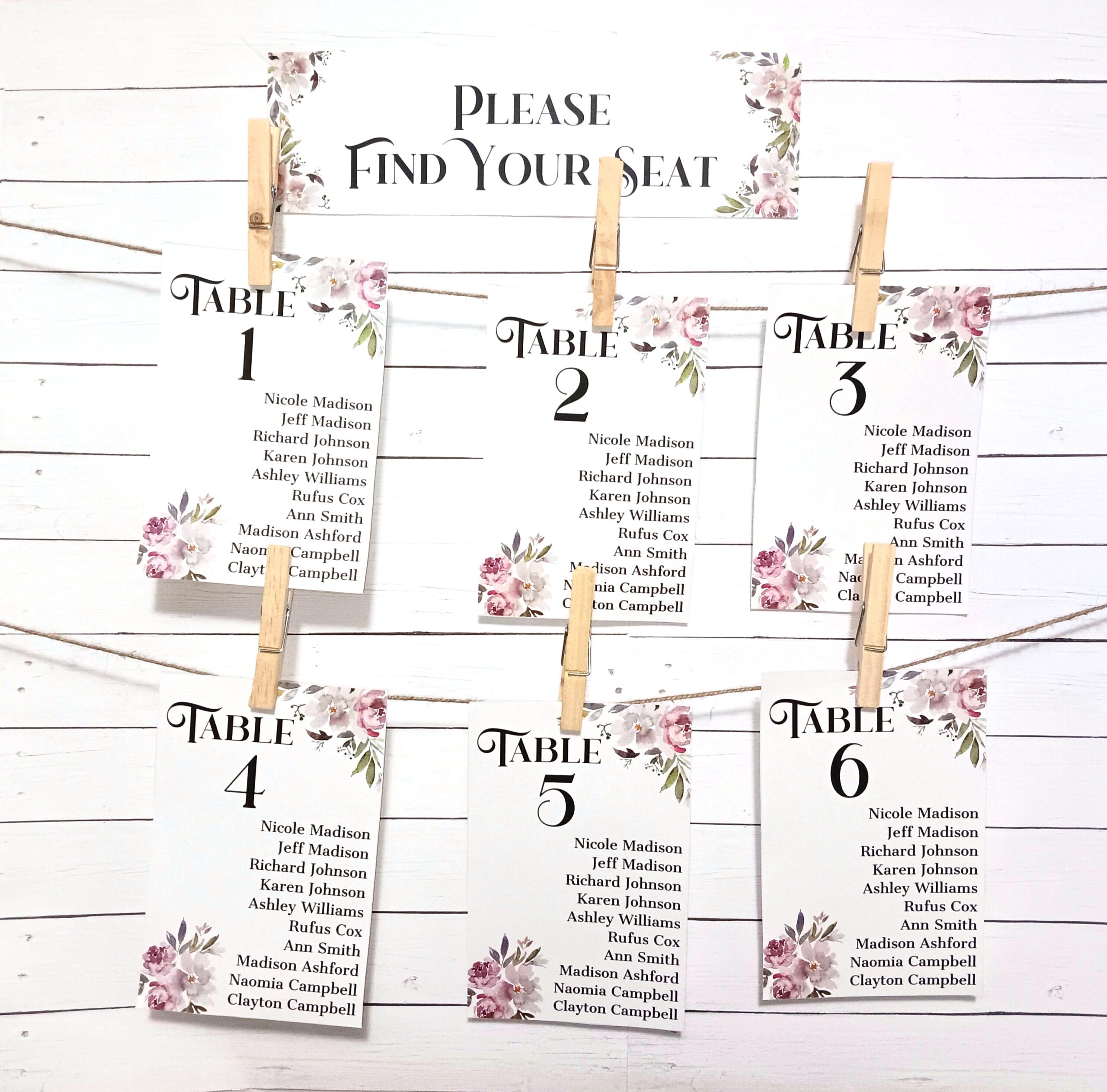 Mauve Rose Seating Chart Cards