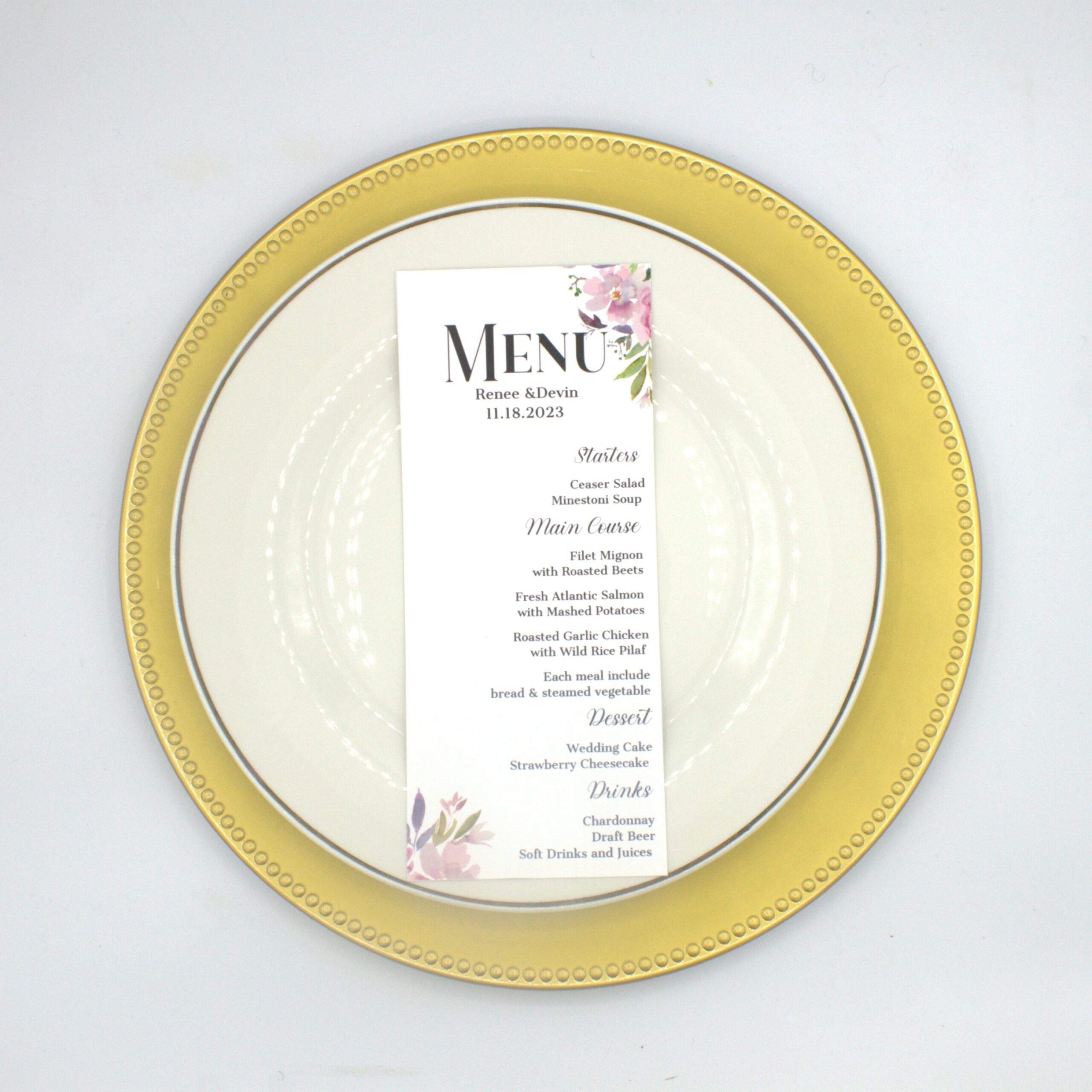 Mauve Rose Wedding Menu