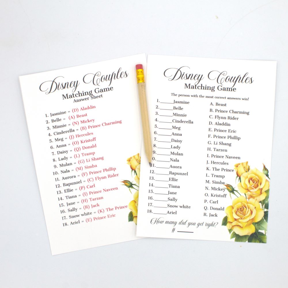 Disney Couples Bridal Shower Game