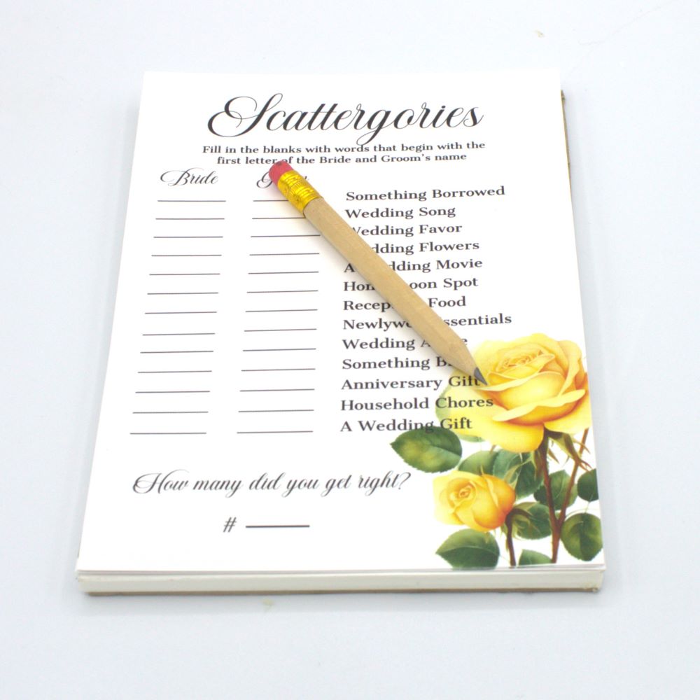 Scattergories Yellow Rose Bridal Shower Game